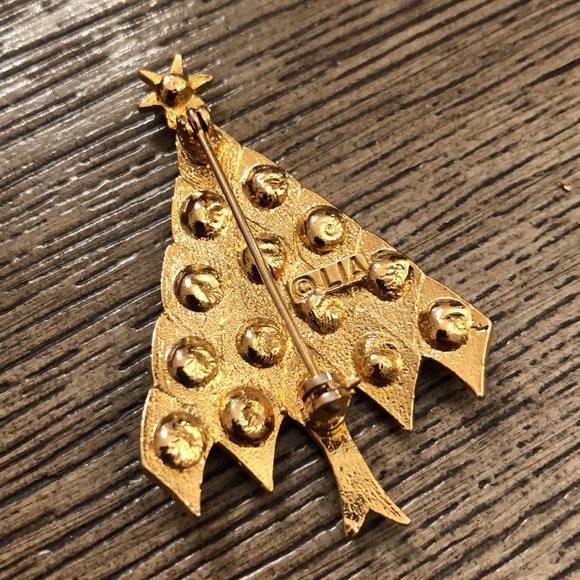 Vtg. LIA Red Green Rhinestone Christmas Tree Pin - Picture 6 of 12